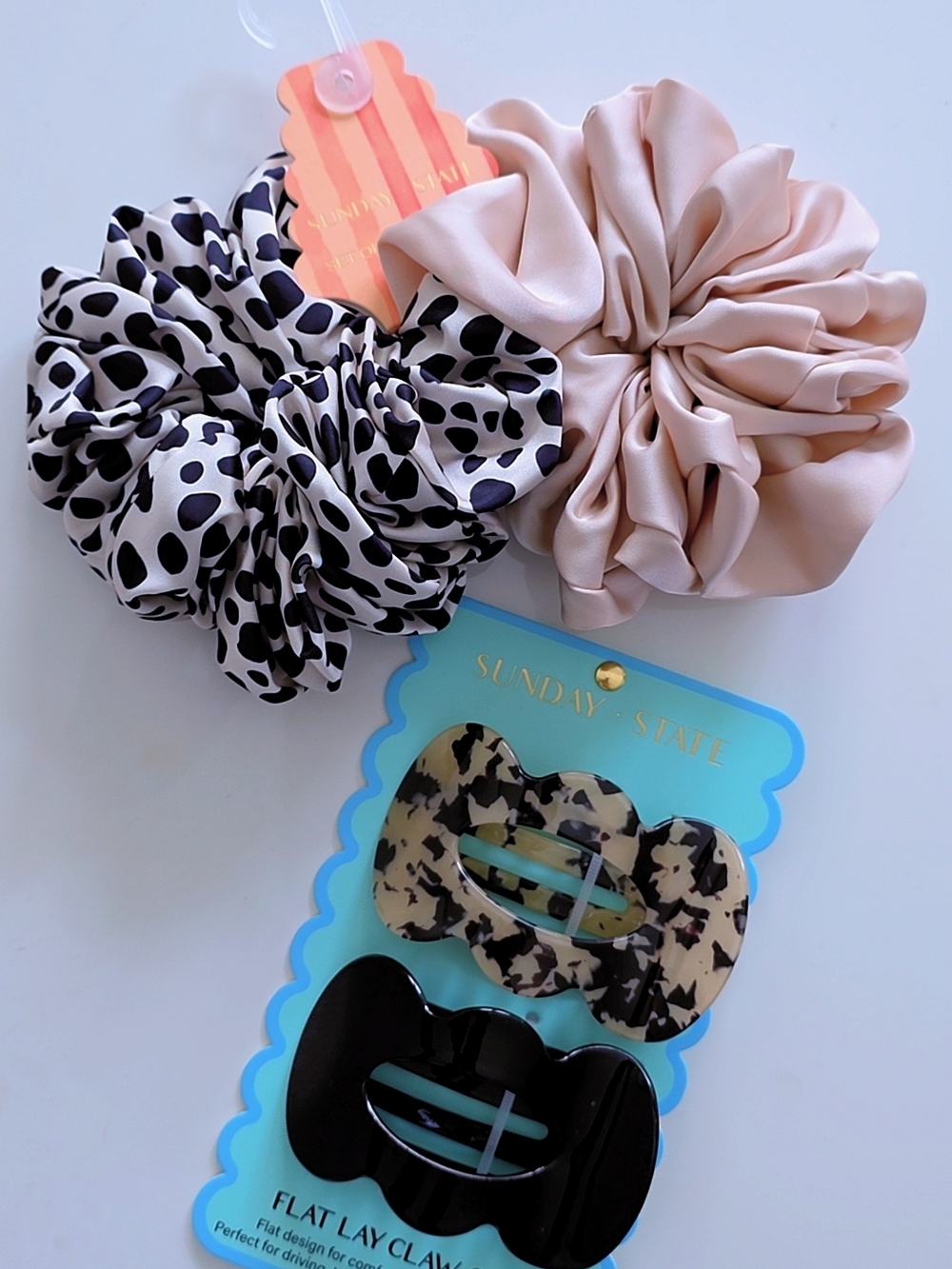 Animal Print, Tan Scrunchie & Flat Claw Clip Set